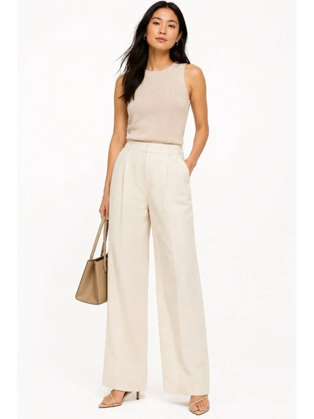 BANANA REPUBLIC pants trousers linen off white 16 career summer pleated office
